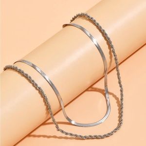 Silver Herringbone & Rope chain Necklace